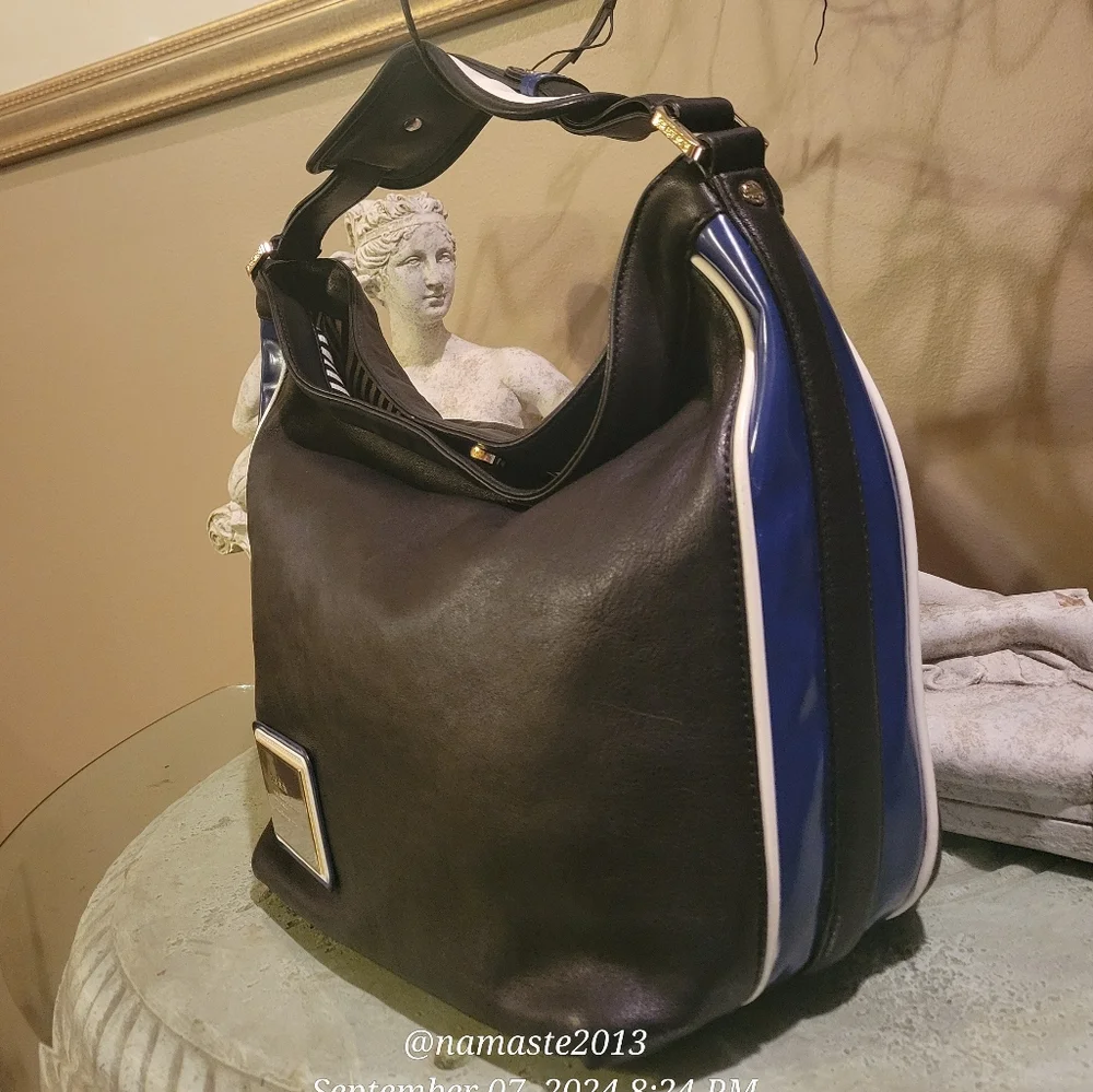 L.A.M.B. Gwen Stefani Leather Shoulder Hobo Bag Side Stripe NWOT Designer #30